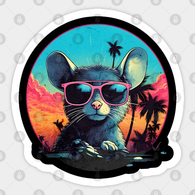 Retro Wave Chillout Grey Mouse Sticker by Miami Neon Designs